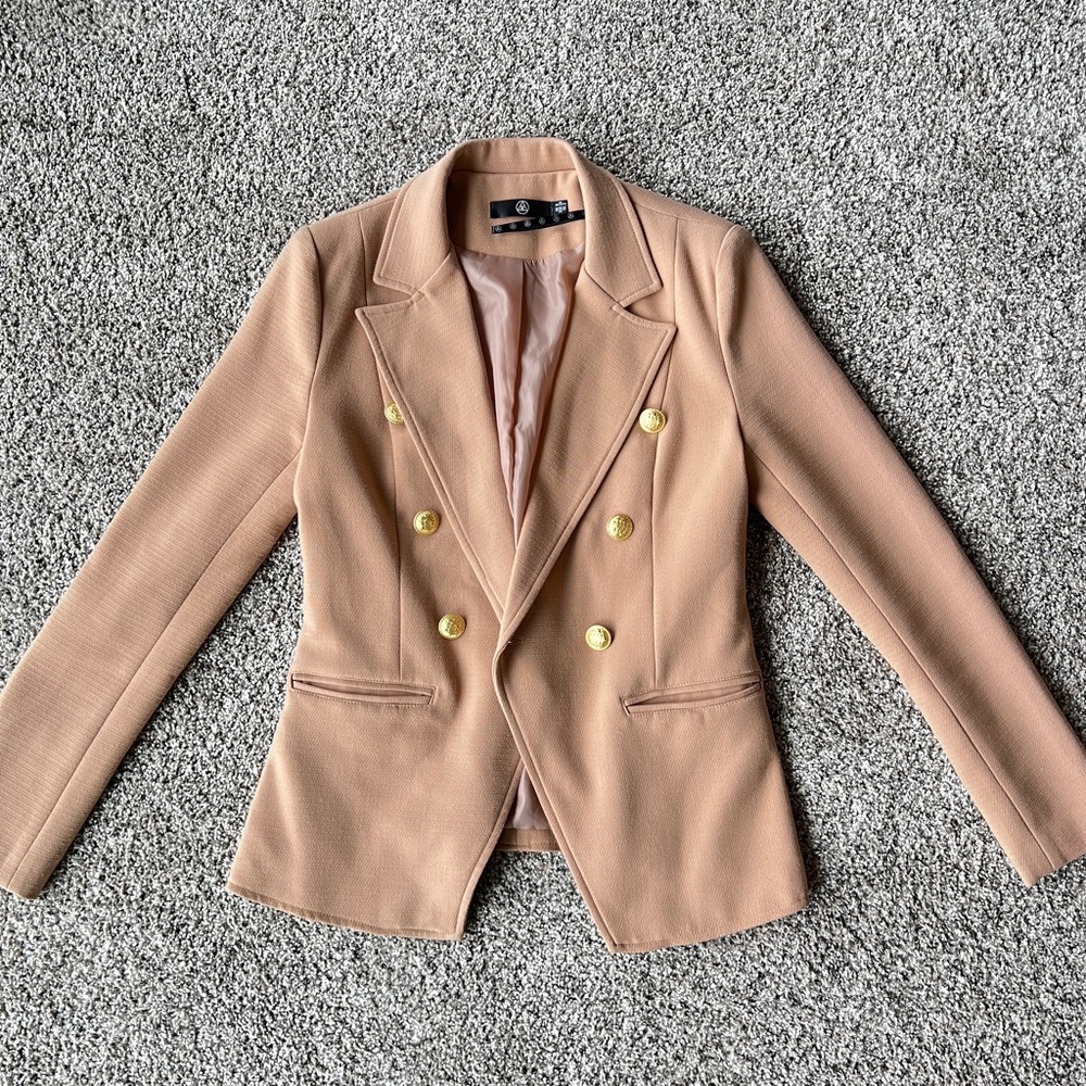 Missguided Tan Gold Button Jacket Balmain Inspired